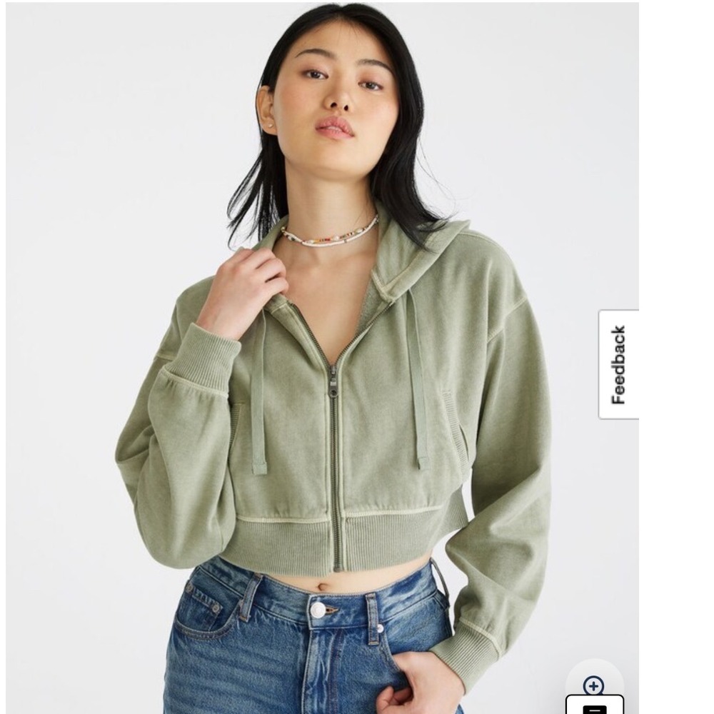 Aeropostale Aero Dwntme Sage Green Cropped Zip Up Hoodie Sweatshirt Smalll